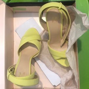 Neon yellow platform wedge sandals